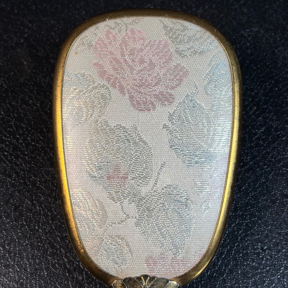 Vintage Gold Tone Floral Petit Point Hair Brush Mid Century Vanity USA Made